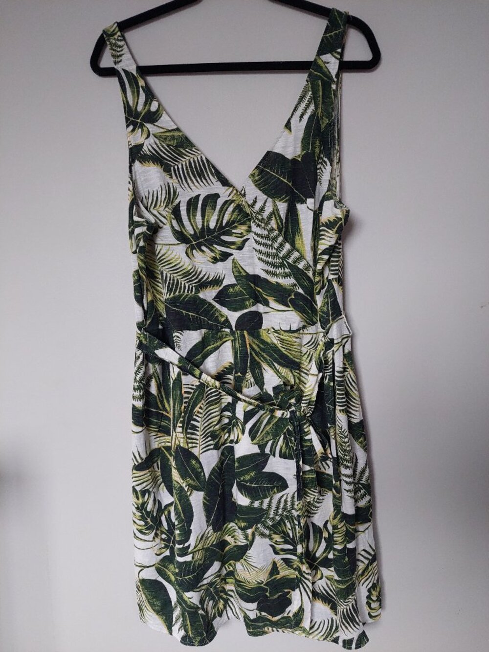 H&M Tropical Leaf Cotton Blend Print Dress Size XL
